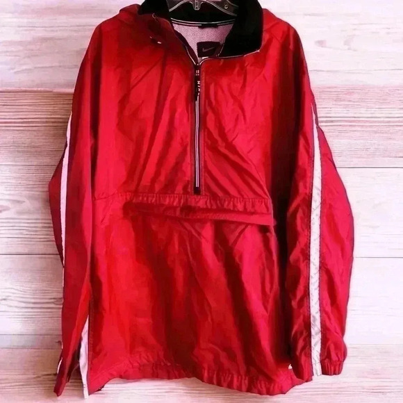 Vtg 90’s Nike Men’s Red Hooded Anorak 1/2 Zip Pullover Windbreaker Jacket Sz XL - Picture 3 of 16